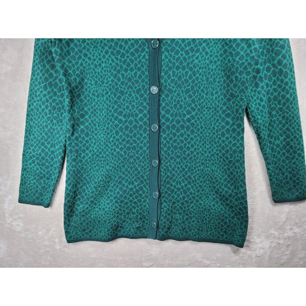 Isaac Mizrahi Live Cardigan Sweater Womens M Green Long Sleeve Animal Print - Picture 7 of 16